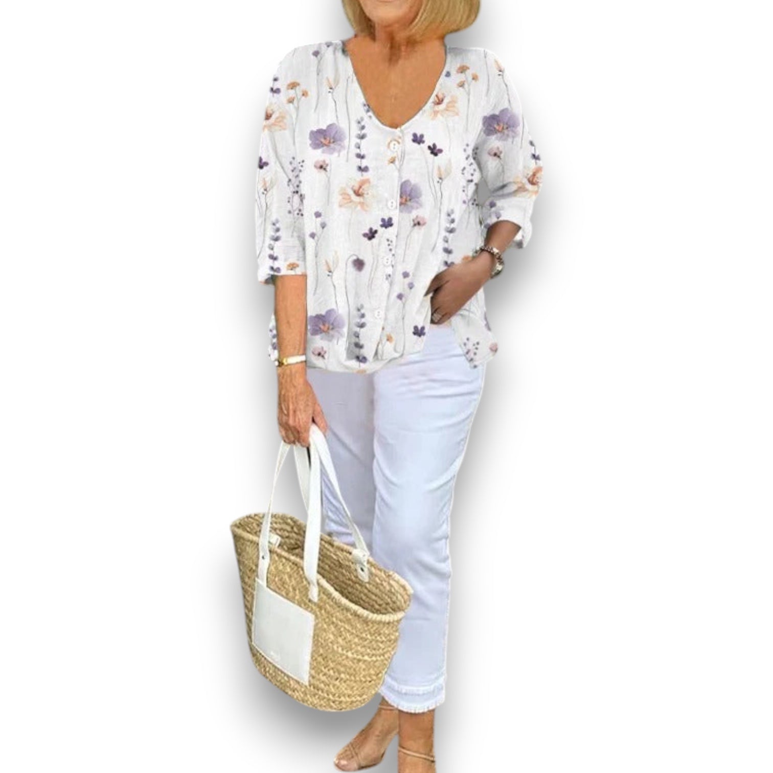 Blomstret bluse med afslappet Anne™ | Rosendal
