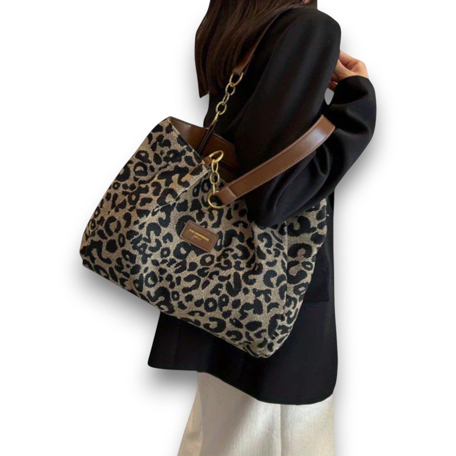 Shoppingtaske i lærred med leopardmønster Bente™ I Rosendal