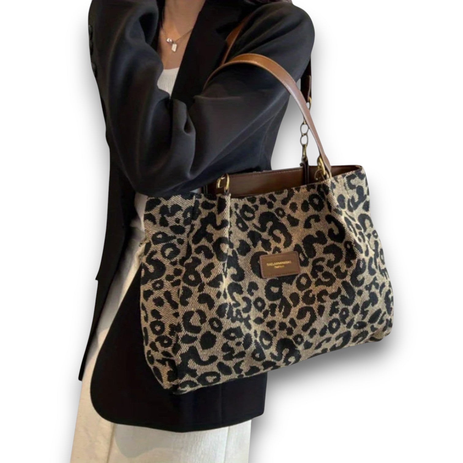Shoppingtaske i lærred med leopardmønster Bente™ I Rosendal