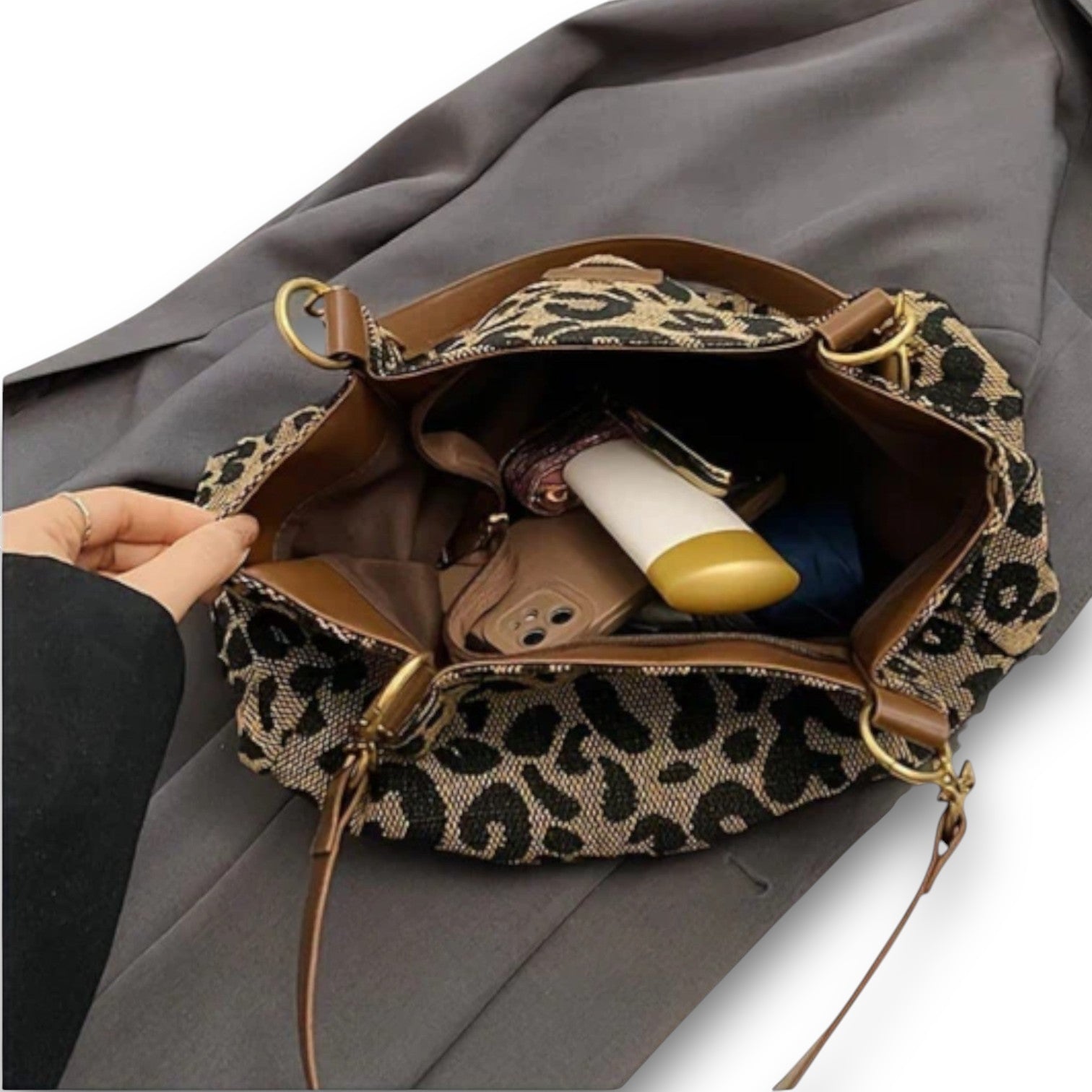 Shoppingtaske i lærred med leopardmønster Bente™ I Rosendal