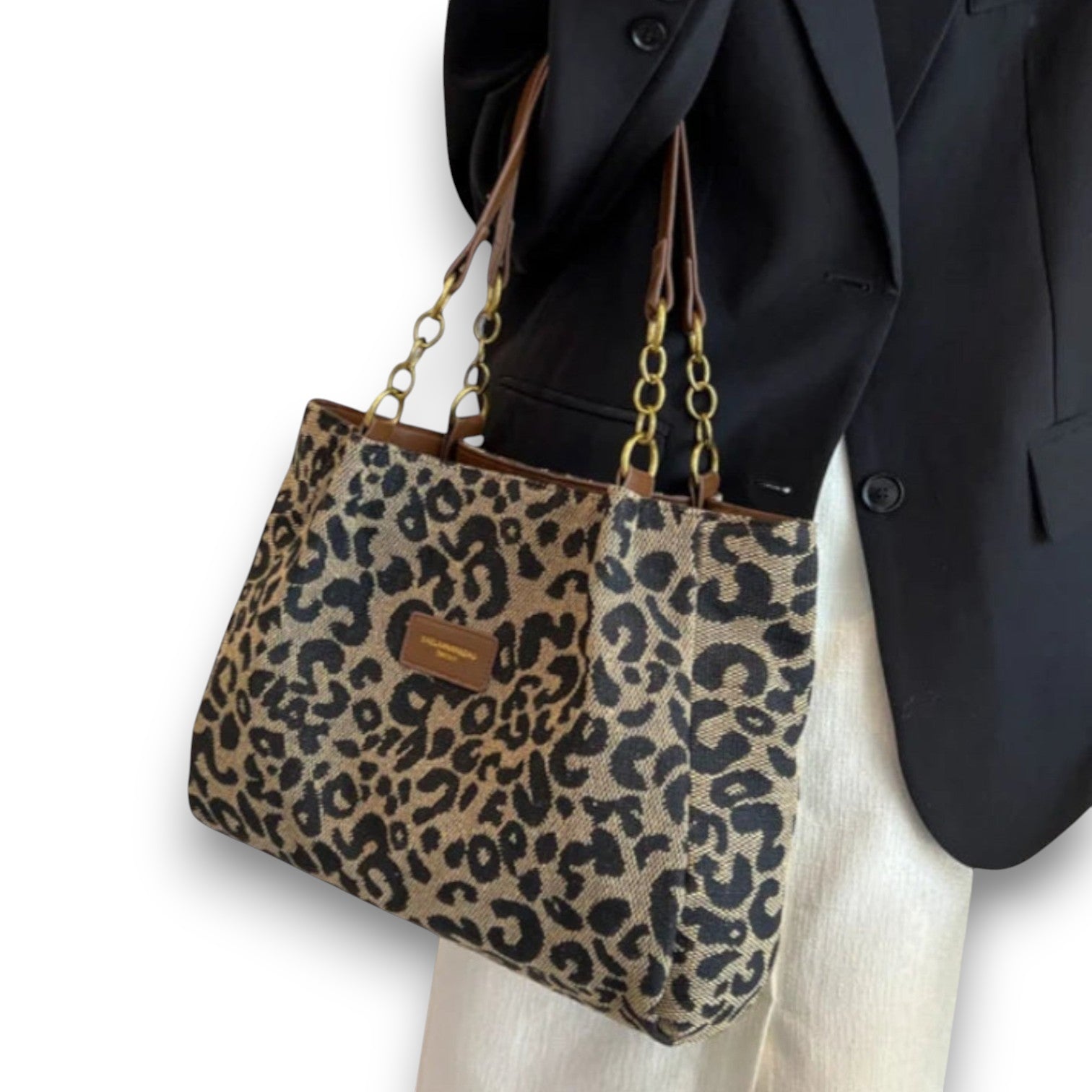 Shoppingtaske i lærred med leopardmønster Bente™ I Rosendal