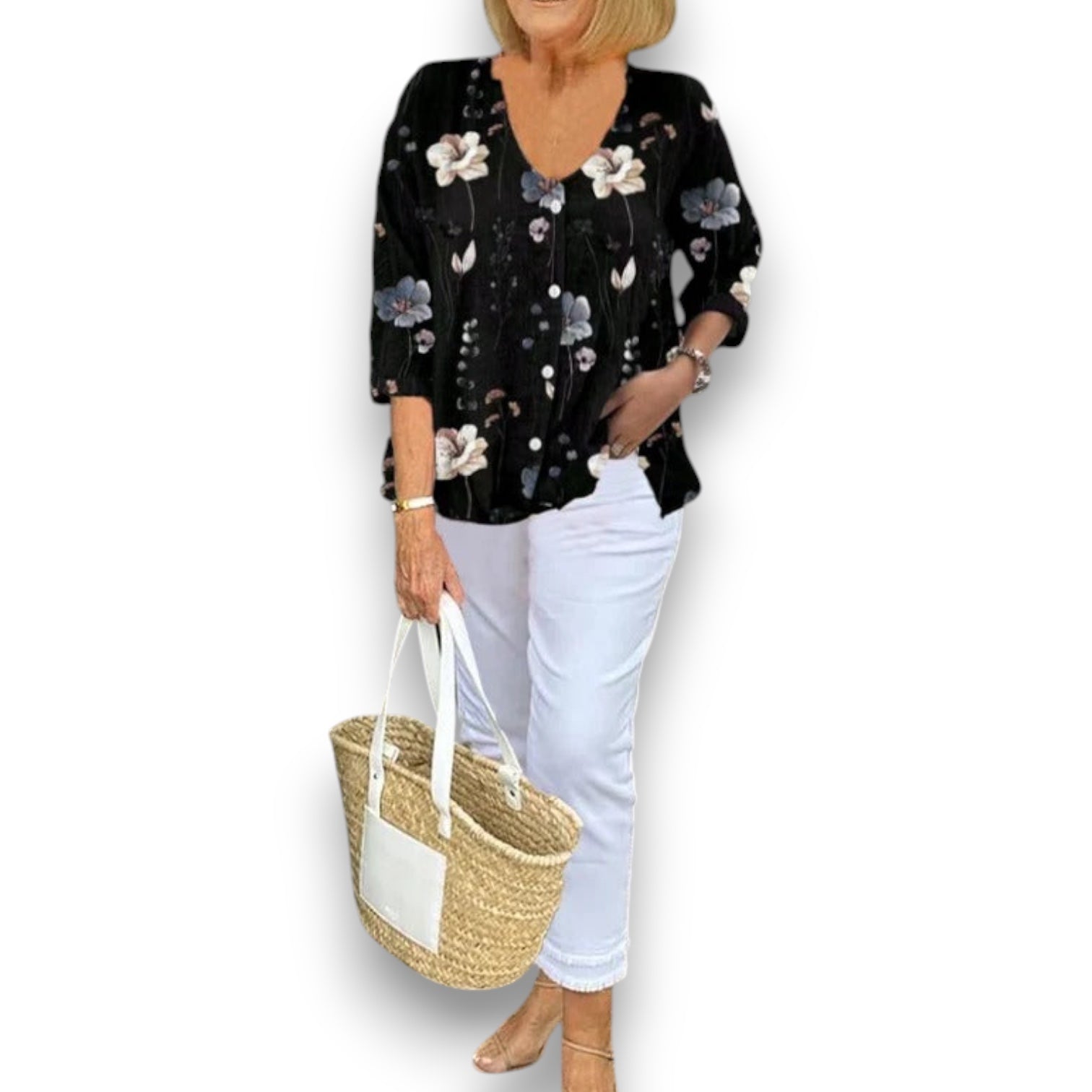 Blomstret bluse med afslappet Anne™ | Rosendal