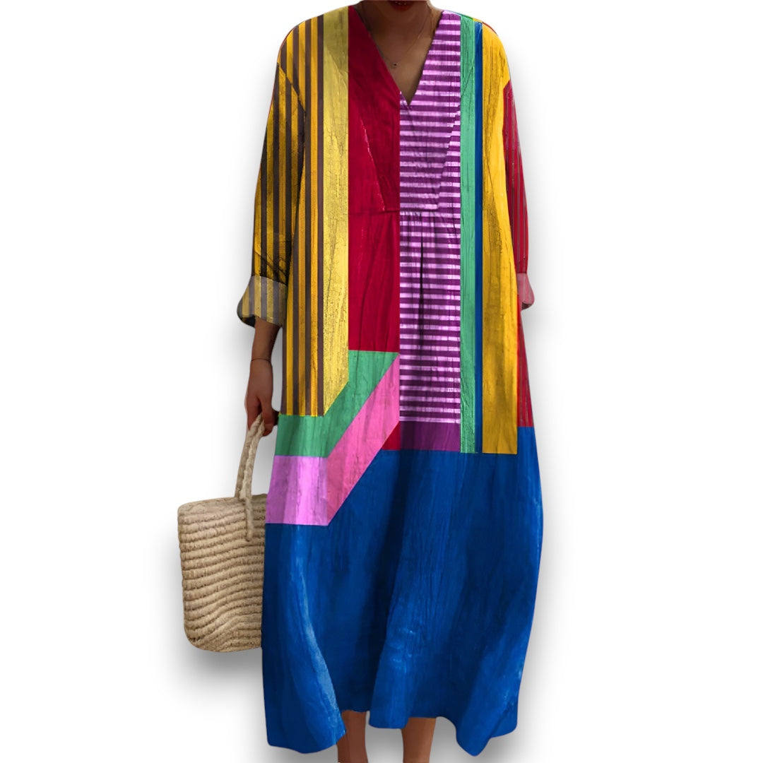Kunstnerisk Patchwork Midi Kjole I Rosendal
