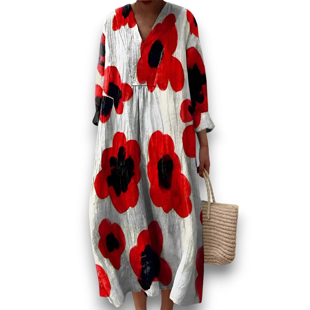 Scarlet Bloom Midi Kjole I Rosendal