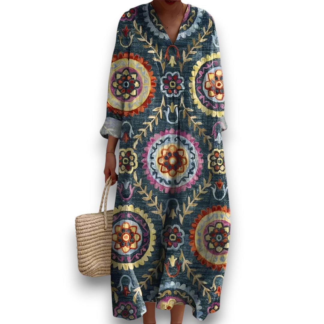 Mandala Floral Midi Kjole til Kvinder I Rosendal