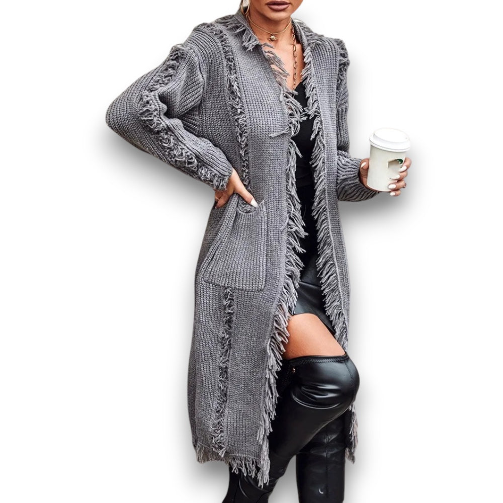 Trendy strikket lang cardigan | Rosendal