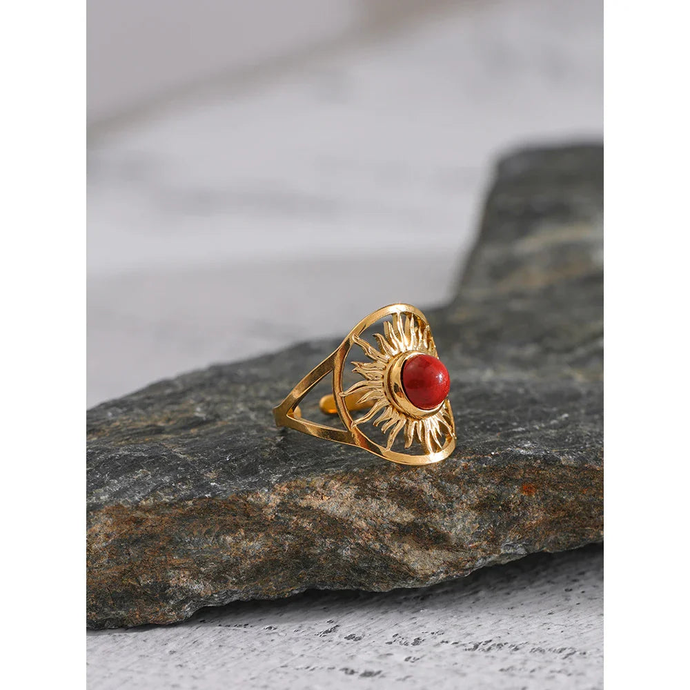Ring med rød naturssten | Rosendal