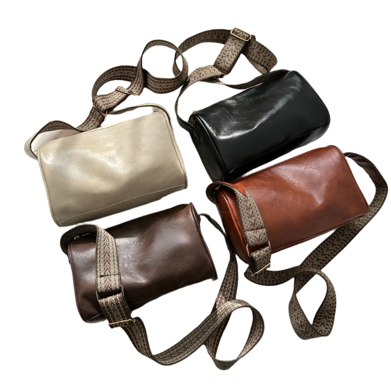 Vintage Læder Crossbody Taske med Vævet Justerbar Rem | Rosendal