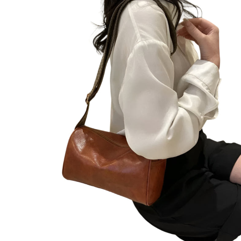 Vintage Læder Crossbody Taske med Vævet Justerbar Rem | Rosendal