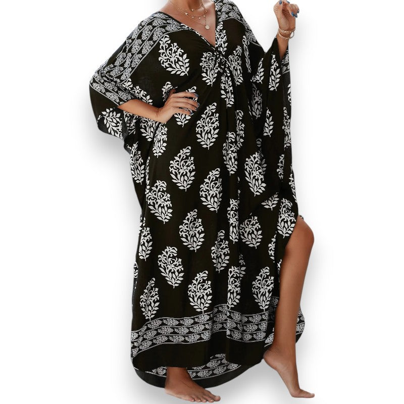Rosendal | Kaftan kjole med bølget udskæring