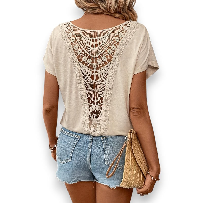 Dame T-shirt med elegant blonder | Rosendal