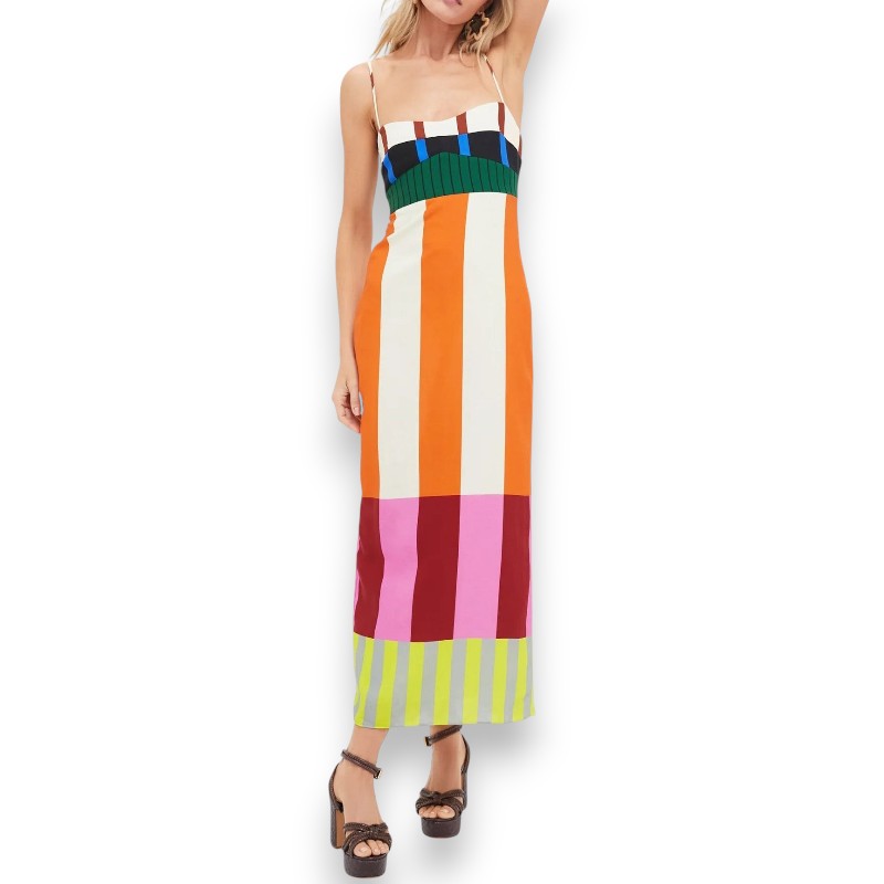 Julietta maxi kjole med farverige striber | Rosendal