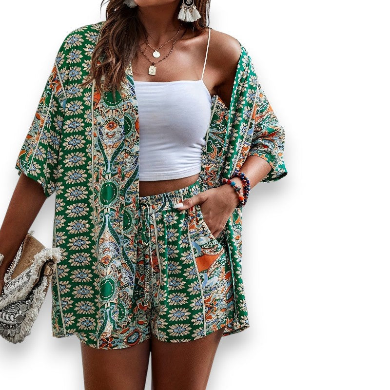 Sæt med Blomsterprint Kimono | Rosendal