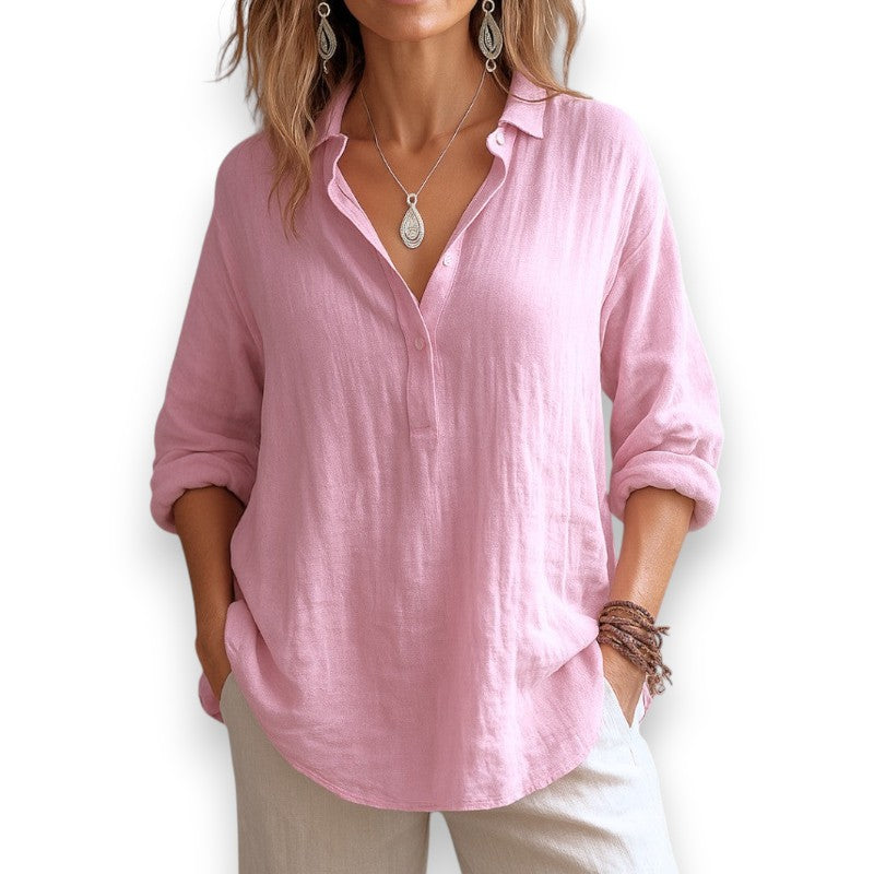 Linbluse med V-hals | Rosendal