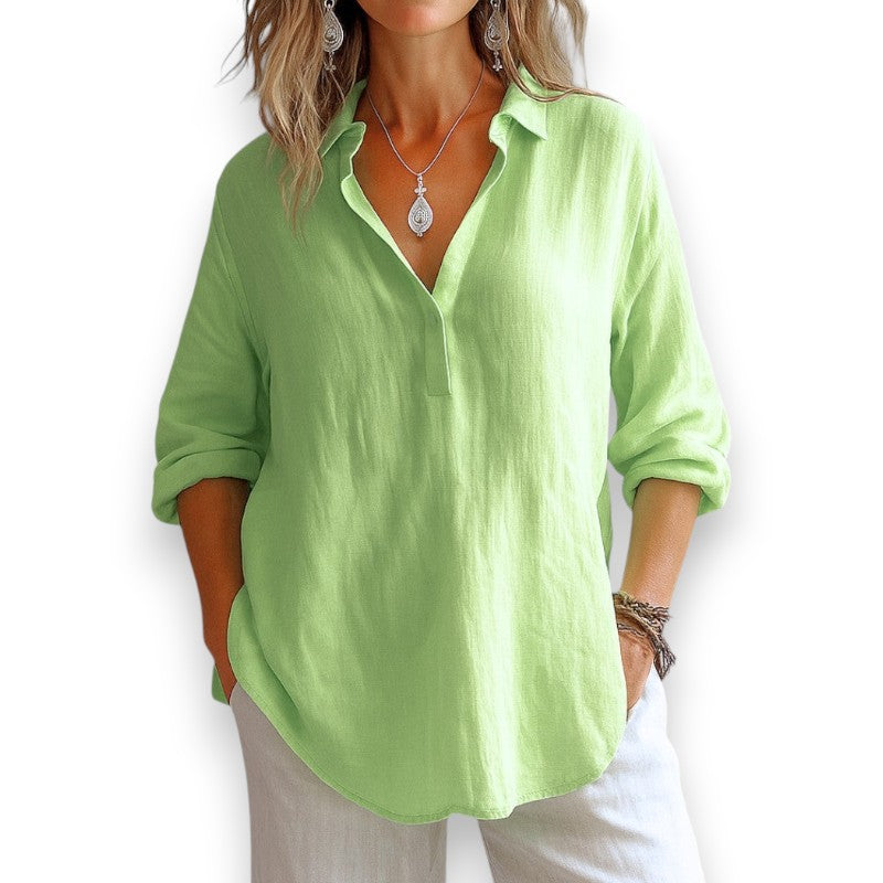 Linbluse med V-hals | Rosendal