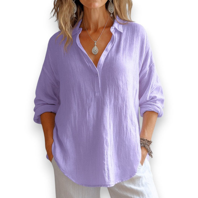 Linbluse med V-hals | Rosendal