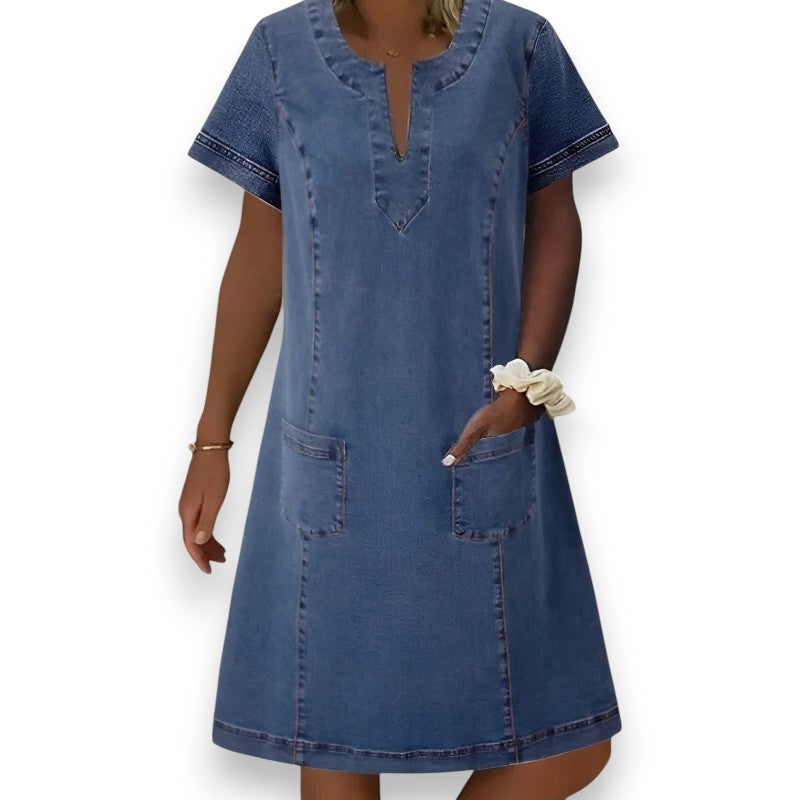 Blød Denim Kjole med Foran Lommer | Rosendal