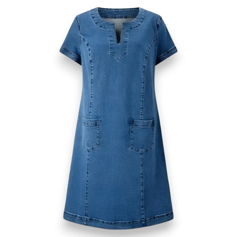 Blød Denim Kjole med Foran Lommer | Rosendal