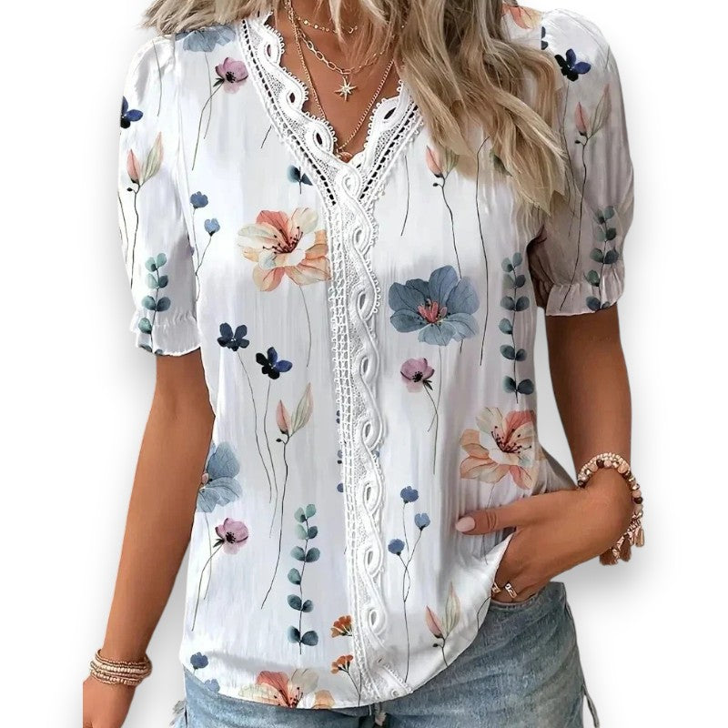 Blomster Blonde V-Hals Bluse | Rosendal™