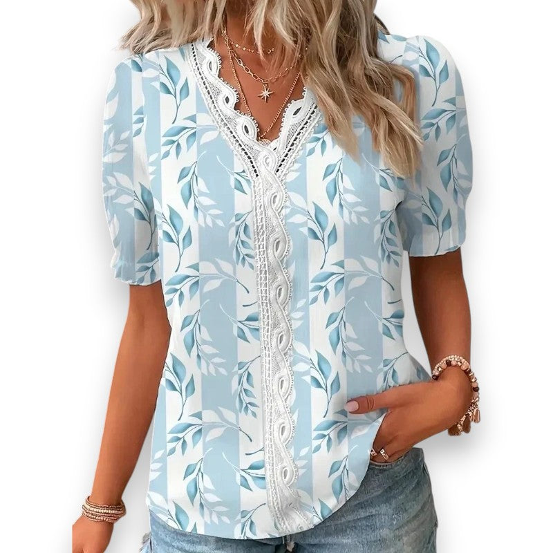 Blomster Blonde V-Hals Bluse | Rosendal™