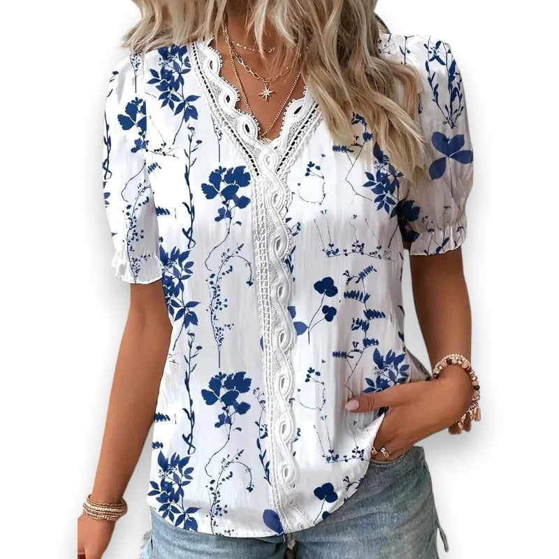 Blomster Blonde V-Hals Bluse | Rosendal™