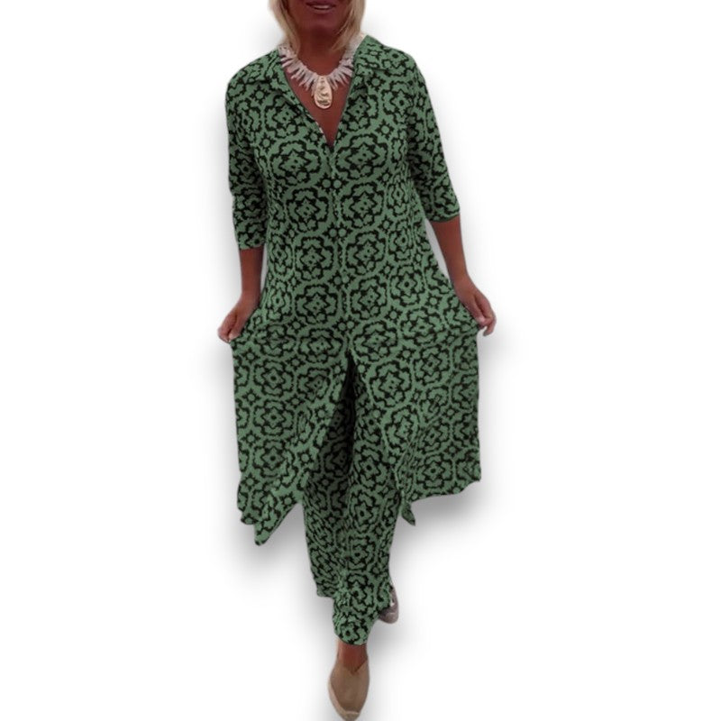 Vintage-printet sæt med revers og knapper Anne™ | Rosendal