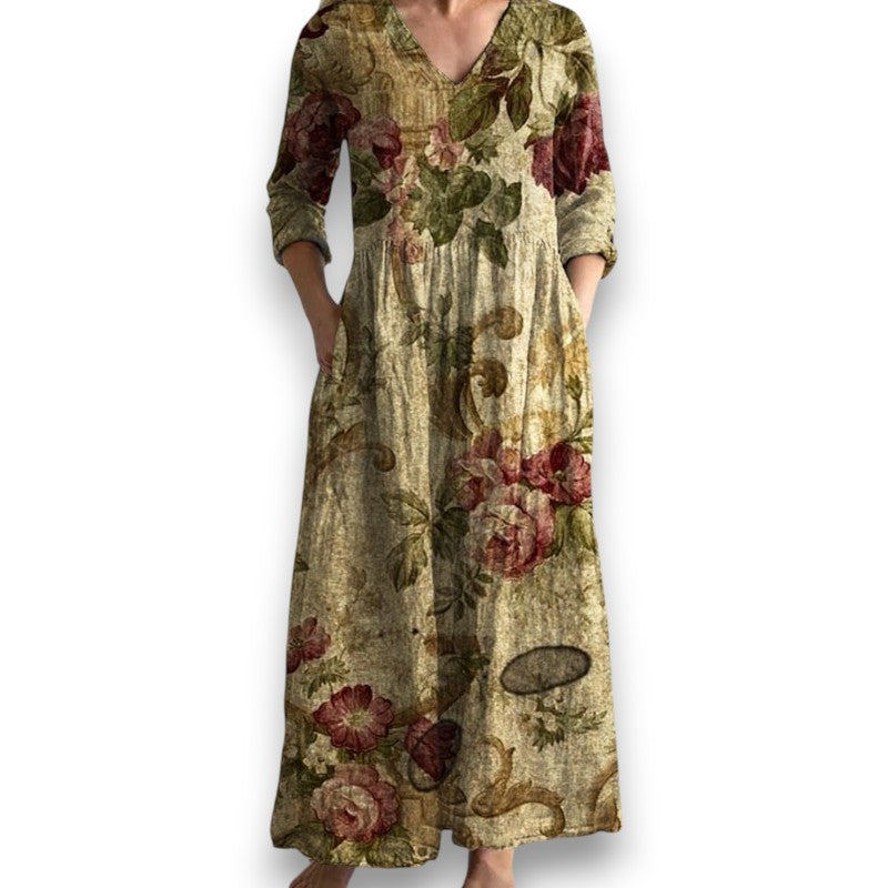 Elegant kjole med blomsterprint i vintage-stil Tina | Rosendal