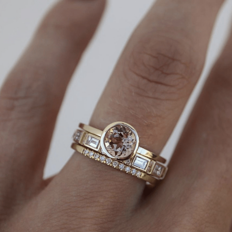 Sæt af Krystal Inlay Ringe i Guld | Rosendal