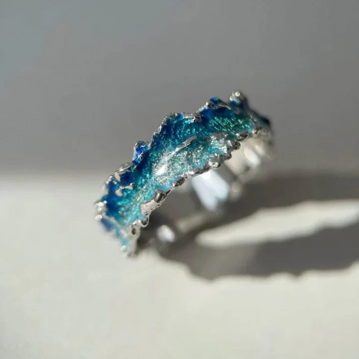 Vintage Ring Blå Ocean og Sølv I Rosendal