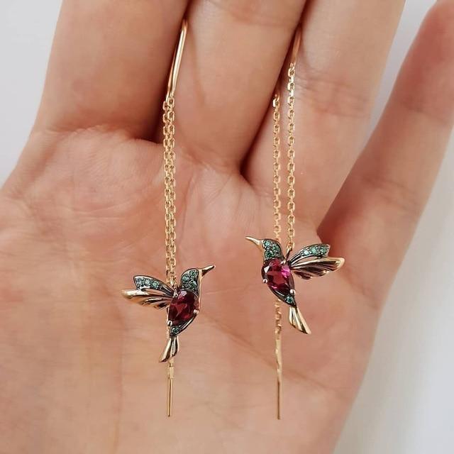 Emalje Hummingbird Øreringe med Zirkonia I Rosendal