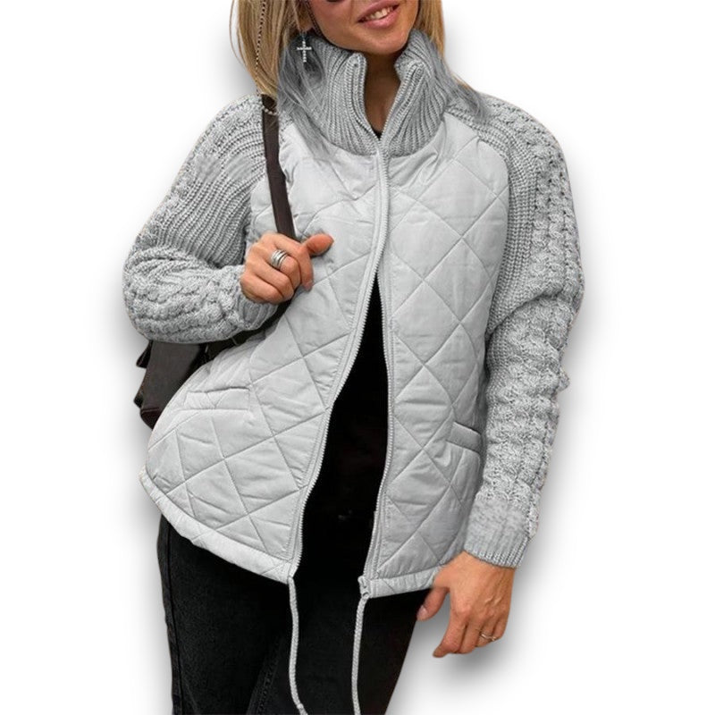 Dame strikket, patchwork pufferjakke Pia I Rosendal