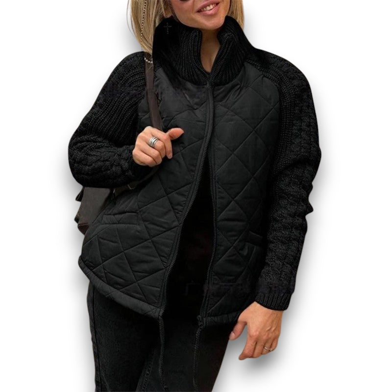 Dame strikket, patchwork pufferjakke Pia I Rosendal