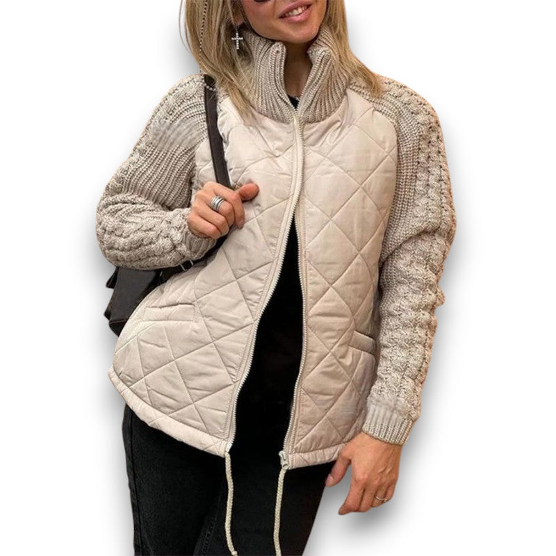 Dame strikket, patchwork pufferjakke Pia I Rosendal
