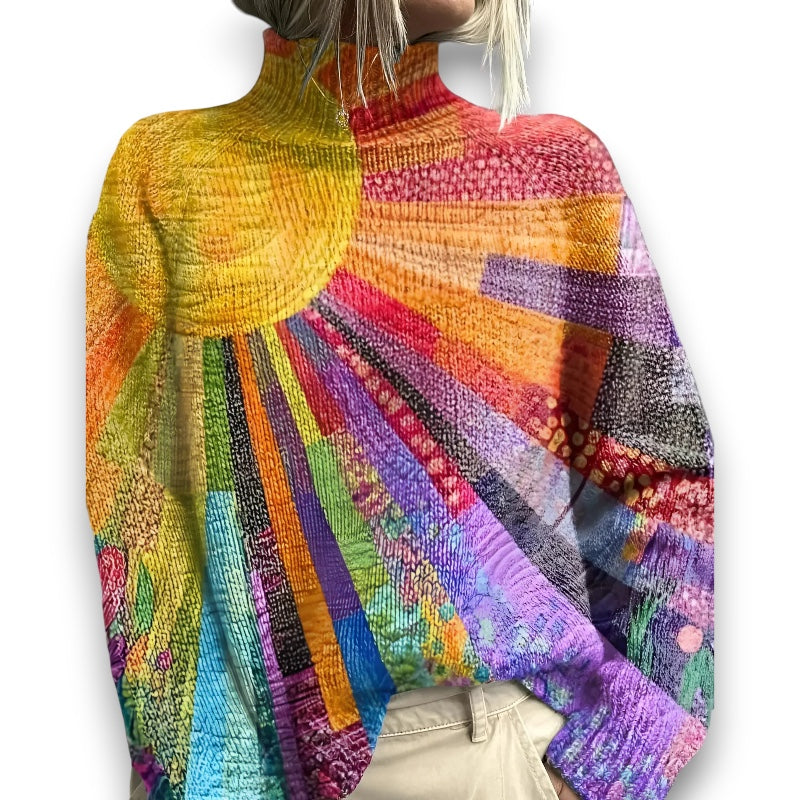 Farverig og livlig højhalset sweater Lisbeth I Rosendal